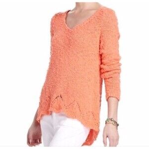 Anthro Yellow Bird XS Coral Cottagecore Boho Lagenlook Hippie Open Knit Sweater